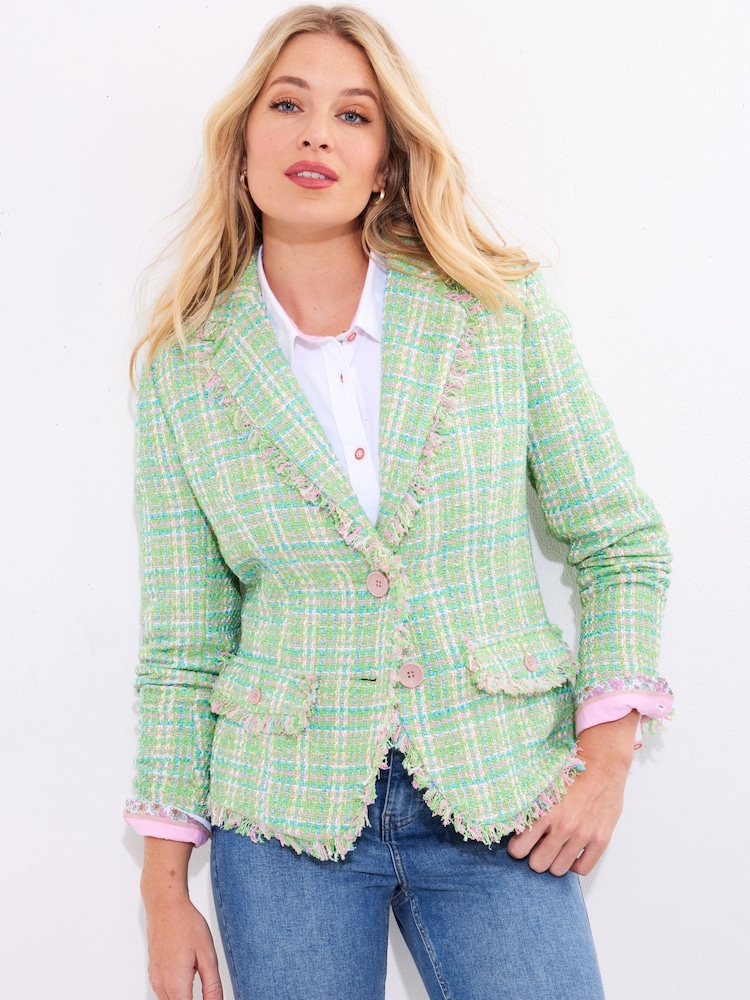 Joe Browns Green Frayed Detail Tweed Jacket - Image 5 of 7