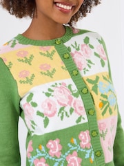 Joe Browns Green Floral Print Patchwork Cardigan - Image 1 of 5