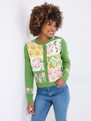 Joe Browns Green Floral Print Patchwork Cardigan - Image 2 of 5