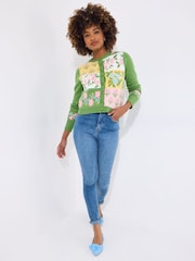 Joe Browns Green Floral Print Patchwork Cardigan - Image 3 of 5