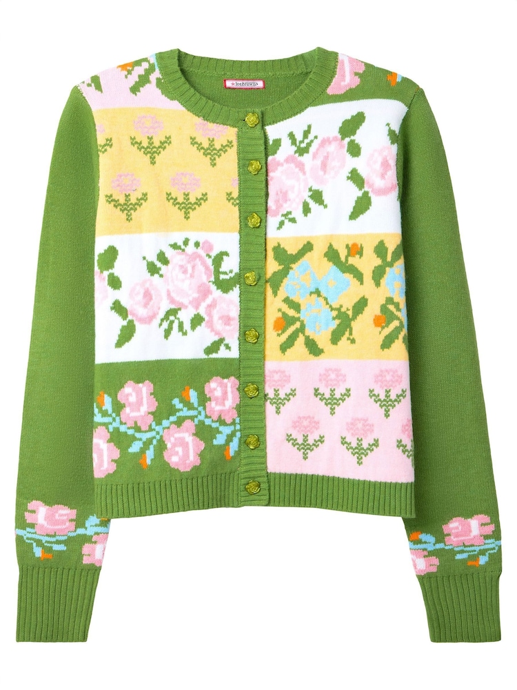 Joe Browns Green Floral Print Patchwork Cardigan - Image 5 of 5