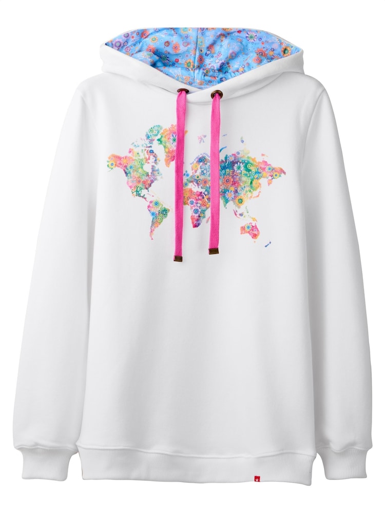 Joe Browns White World Map Graphic 100% Cotton Hoodie - Image 5 of 5
