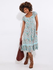 Joe Browns Blue Floral Knee Length Dress - Image 4 of 6