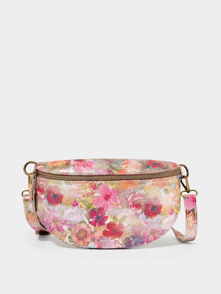 Joe Browns Pink Metallic Floral Leather Bum Bag - Image 1 of 3