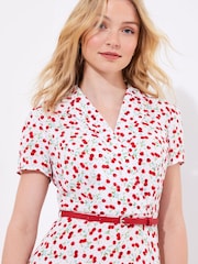 Joe Browns White Cherry Print Tie Waist Midi Dress - Image 3 of 5