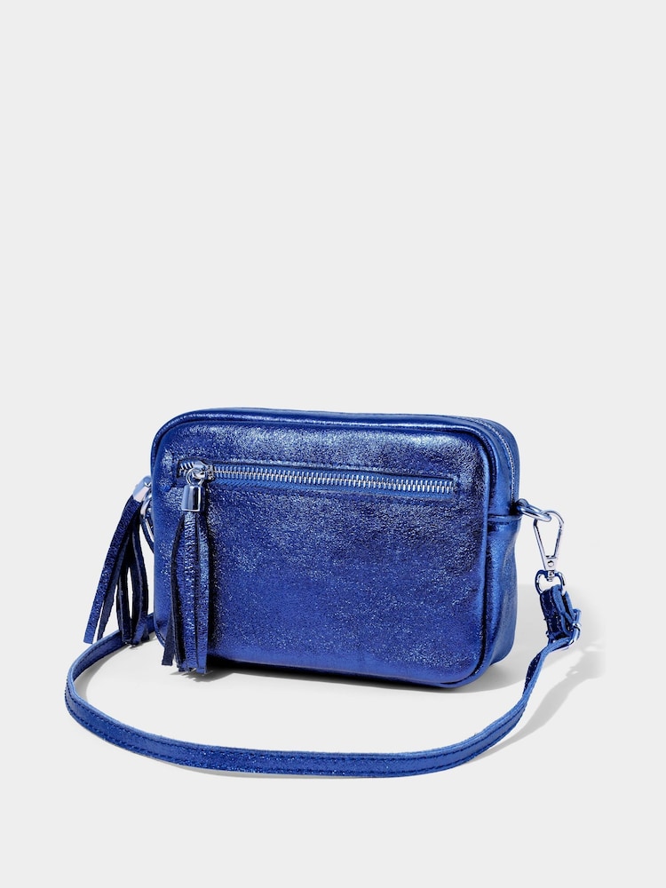 Joe Browns Blue Mini Leather Cross-Body Bag - Image 2 of 3
