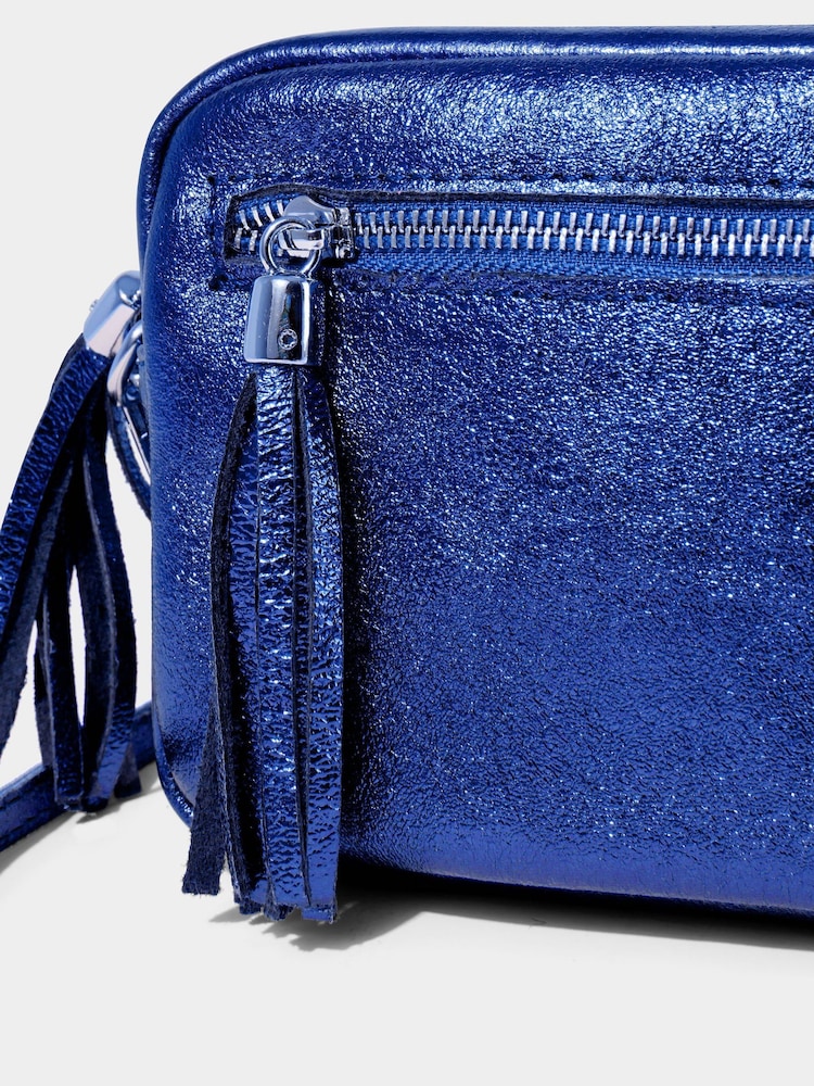 Joe Browns Blue Mini Leather Cross-Body Bag - Image 3 of 3