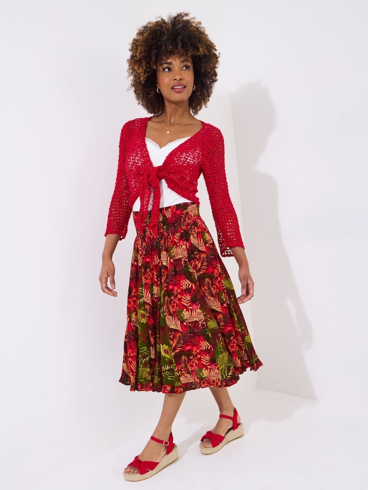 Joe Browns Red Palm Print Godet Skater Skirt - Image 2 of 5 Joe Browns Red Palm Print Godet Skater Skirt - Image 2 of 5
