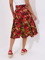 Joe Browns Red Palm Print Godet Skater Skirt - Image 3 of 5