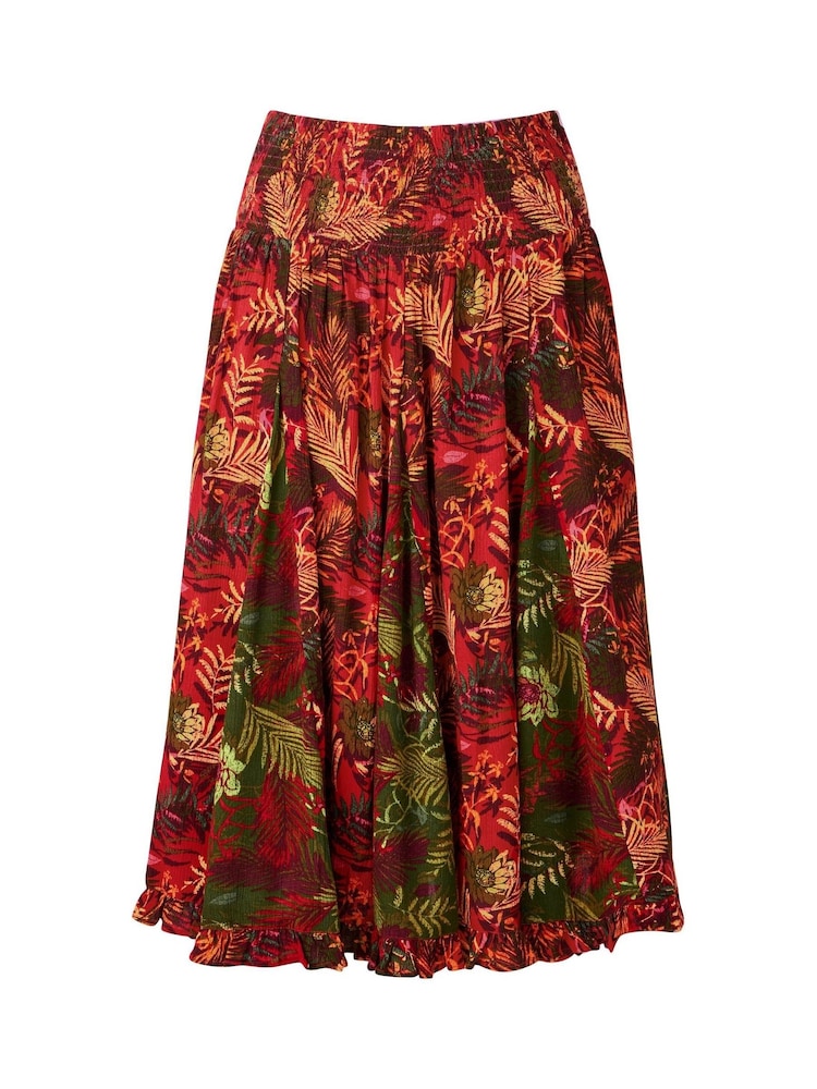 Joe Browns Red Palm Print Godet Skater Skirt - Image 5 of 5