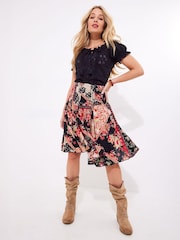 Joe Browns Black Floral Print Patchwork Knee Length Skirt - Image 3 of 7