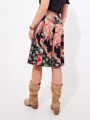 Joe Browns Black Floral Print Patchwork Knee Length Skirt - Image 4 of 7