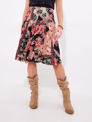 Joe Browns Black Floral Print Patchwork Knee Length Skirt - Image 5 of 7