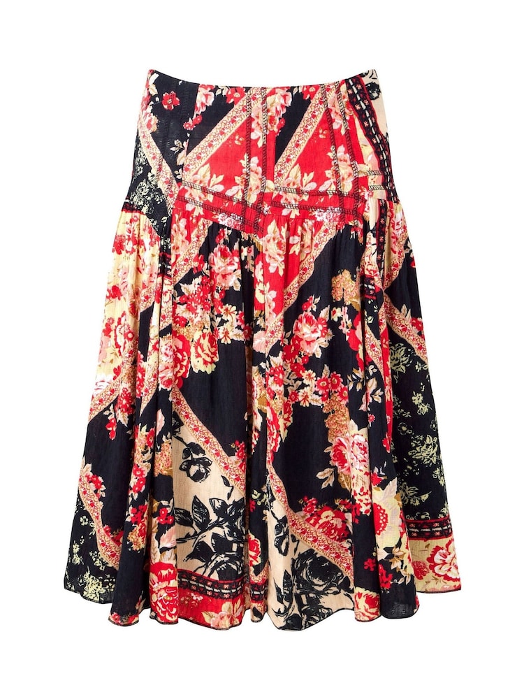 Joe Browns Black Floral Print Patchwork Knee Length Skirt - Image 7 of 7