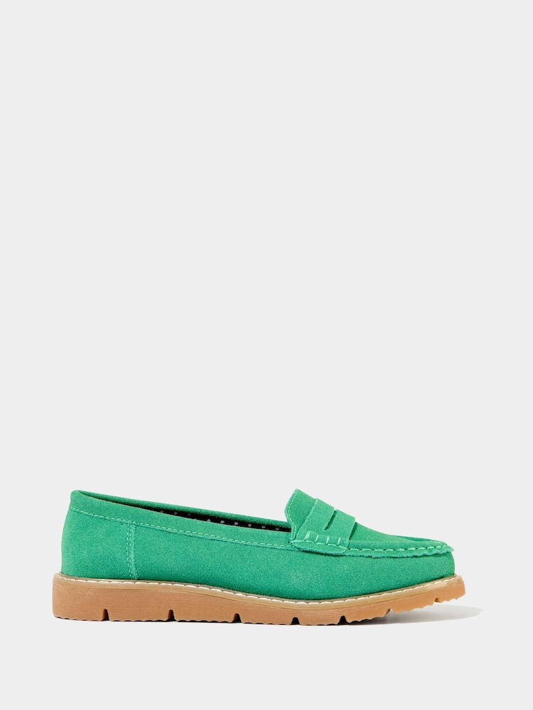Joe Browns Green Cleated Sole Suede Leather Loafers - Image 1 of 6