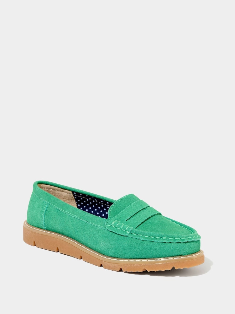 Joe Browns Green Cleated Sole Suede Leather Loafers - Image 2 of 6