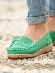 Joe Browns Green Cleated Sole Suede Leather Loafers - Image 3 of 6