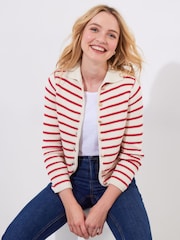 Joe Browns Cream Striped Collared 100% Cotton Cardigan - Image 1 of 5