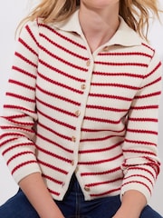 Joe Browns Cream Striped Collared 100% Cotton Cardigan - Image 4 of 5