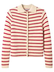 Joe Browns Cream Striped Collared 100% Cotton Cardigan - Image 5 of 5