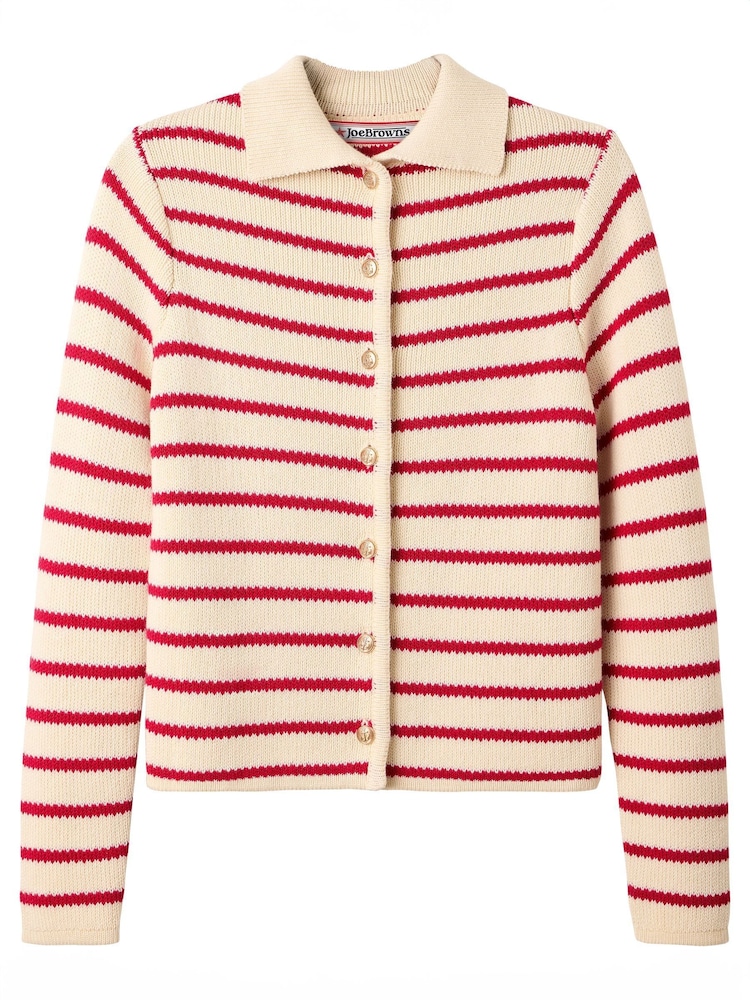 Joe Browns Cream Striped Collared 100% Cotton Cardigan - Image 5 of 5
