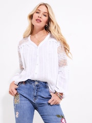 Joe Browns White Cut Out Linen Blouse - Image 2 of 7