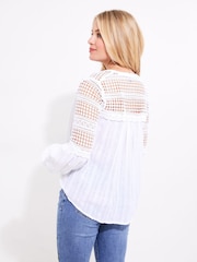 Joe Browns White Cut Out Linen Blouse - Image 4 of 7