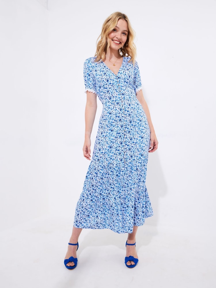 Joe Browns Blue Floral Print Lace Sleeve Maxi Dress - Image 1 of 5