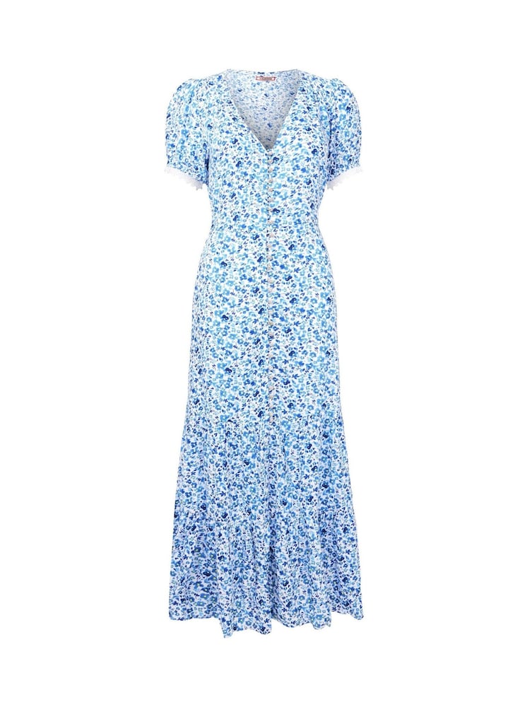 Joe Browns Blue Floral Print Lace Sleeve Maxi Dress - Image 5 of 5