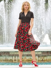 Joe Browns Black Cherry Print Vintage Midi Skirt - Image 1 of 7