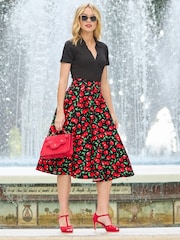 Joe Browns Black Cherry Print Vintage Midi Skirt - Image 2 of 7