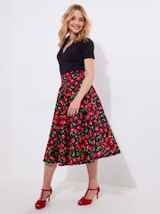 Joe Browns Black Cherry Print Vintage Midi Skirt - Image 3 of 7