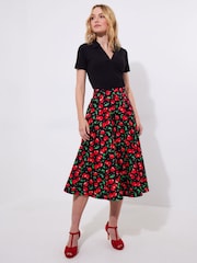 Joe Browns Black Cherry Print Vintage Midi Skirt - Image 4 of 7