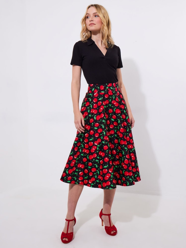Joe Browns Black Cherry Print Vintage Midi Skirt - Image 4 of 7