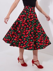 Joe Browns Black Cherry Print Vintage Midi Skirt - Image 6 of 7