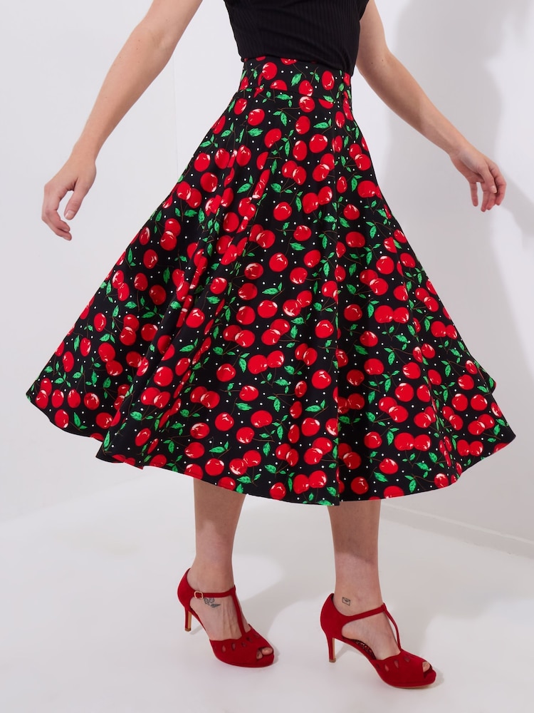 Joe Browns Black Cherry Print Vintage Midi Skirt - Image 6 of 7