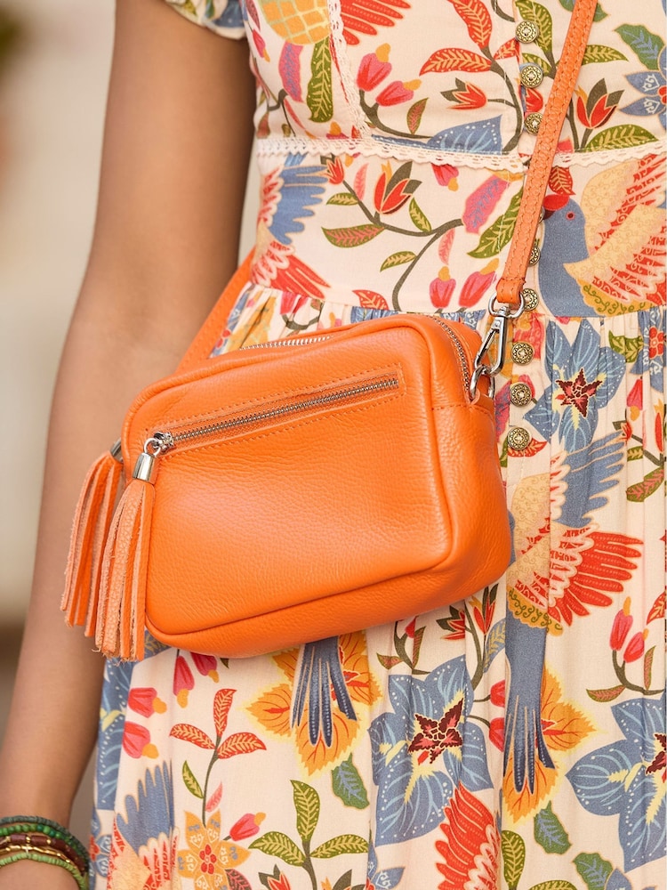 Joe Browns Orange Mini Leather Cross-Body Bag - Image 4 of 4