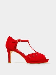 Joe Browns Red Cut-Out Detail Peep Toe T-Bar Heels - Image 3 of 6