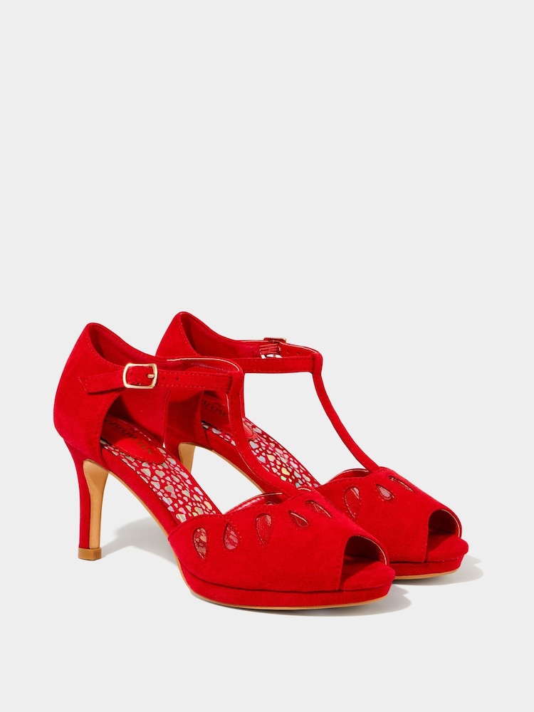 Joe Browns Red Cut-Out Detail Peep Toe T-Bar Heels - Image 4 of 6