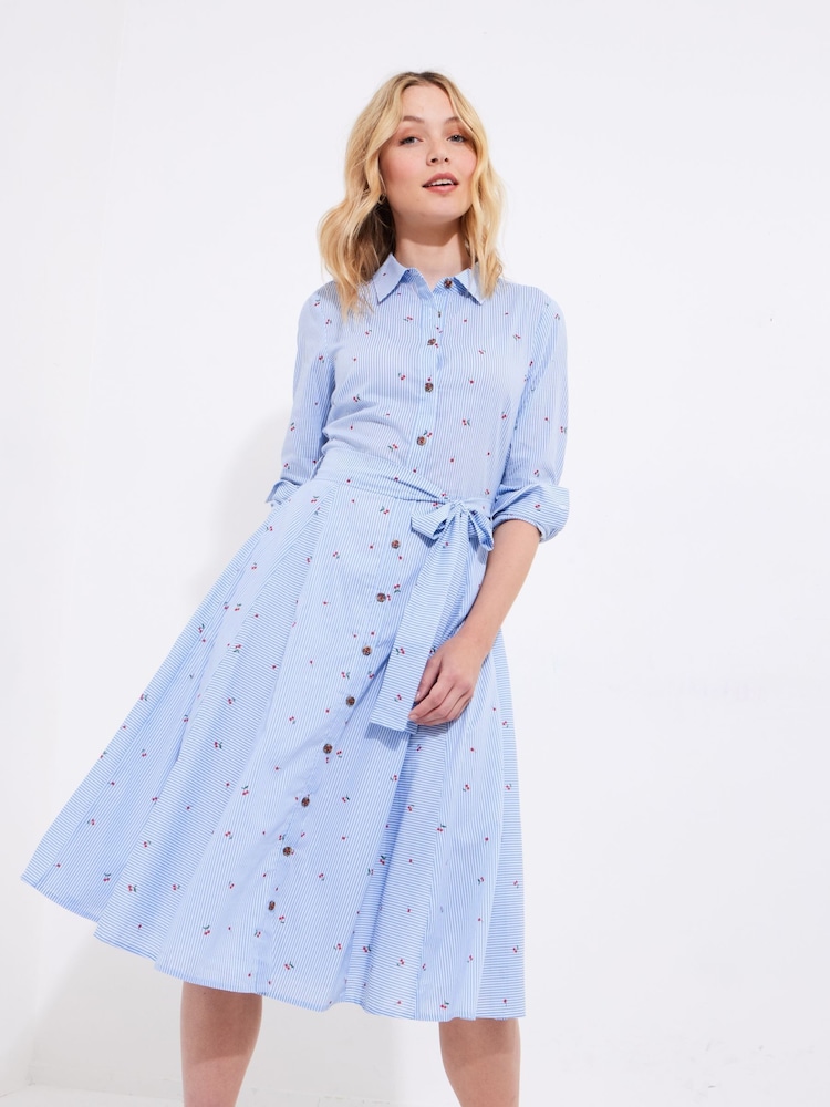Joe Browns Blue Cherry Striped 100% Cotton Shirt Dress - Image 1 of 5