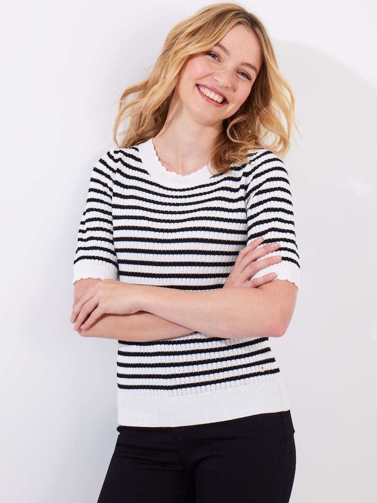 Joe Browns Black Striped Knitted 100% Cotton Top - Image 1 of 5