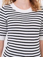 Joe Browns Black Striped Knitted 100% Cotton Top - Image 3 of 5
