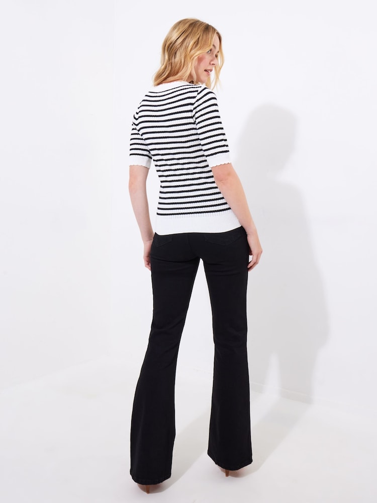 Joe Browns Black Striped Knitted 100% Cotton Top - Image 4 of 5