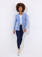 Joe Browns Blue Floral Print Patchwork Ribbed 100% Cotton Cardigan - Image 2 of 5