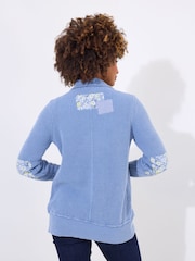 Joe Browns Blue Floral Print Patchwork Ribbed 100% Cotton Cardigan - Image 4 of 5