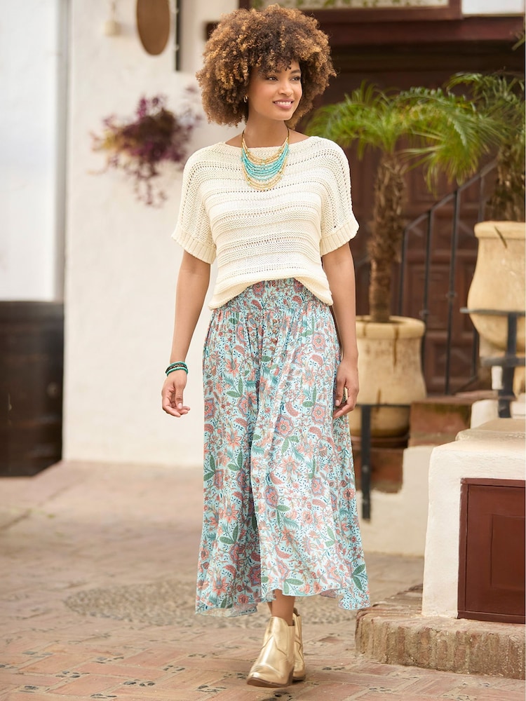 Joe Browns Blue Floral Print Shirred Waist Maxi Skirt - Image 1 of 7