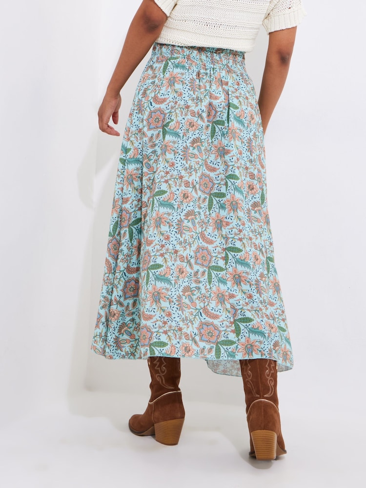 Joe Browns Blue Floral Print Shirred Waist Maxi Skirt - Image 5 of 7