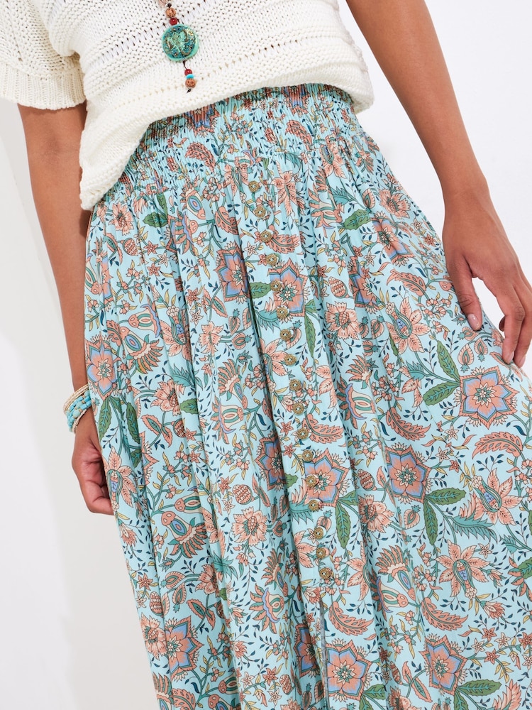 Joe Browns Blue Floral Print Shirred Waist Maxi Skirt - Image 6 of 7