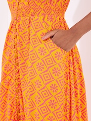 Joe Browns Orange V-Neck Geo Print Maxi Dress - Image 3 of 5