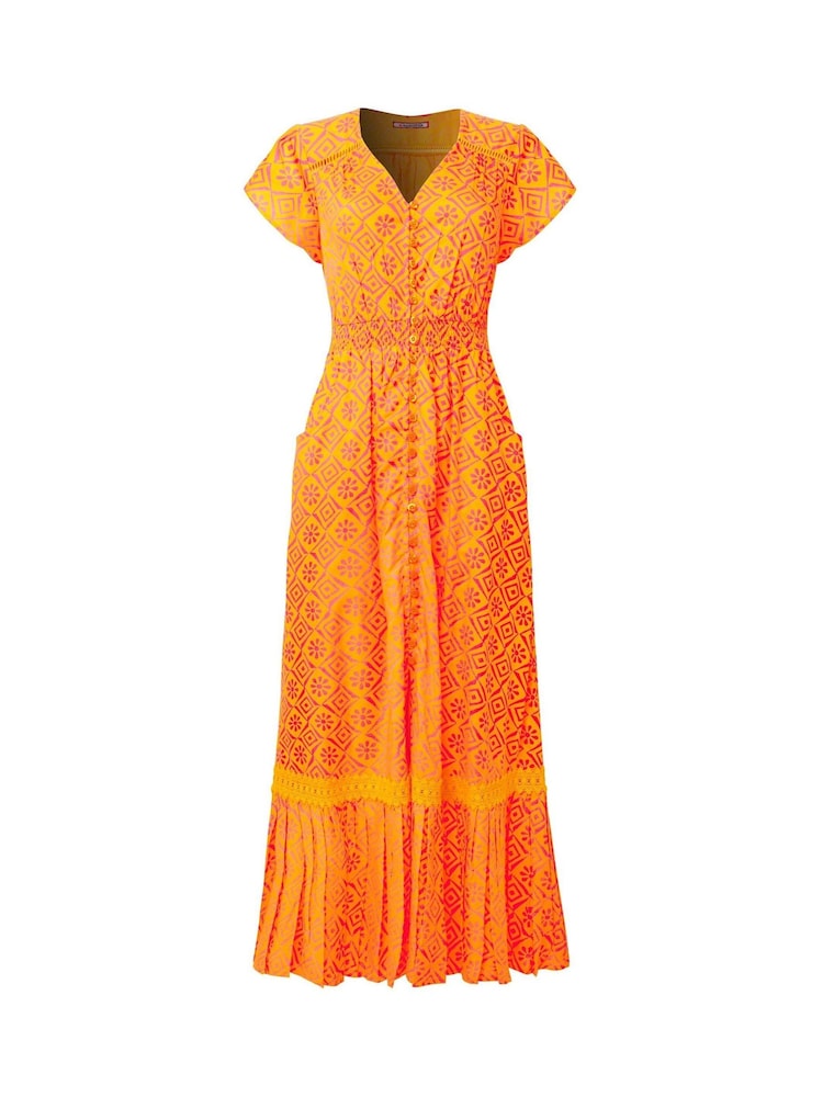 Joe Browns Orange V-Neck Geo Print Maxi Dress - Image 5 of 5